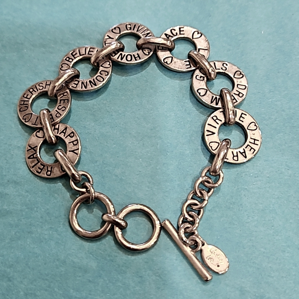 COOKIE LEE 7 CIRCLE WORDS‎ BRACELET SILVER TONED
